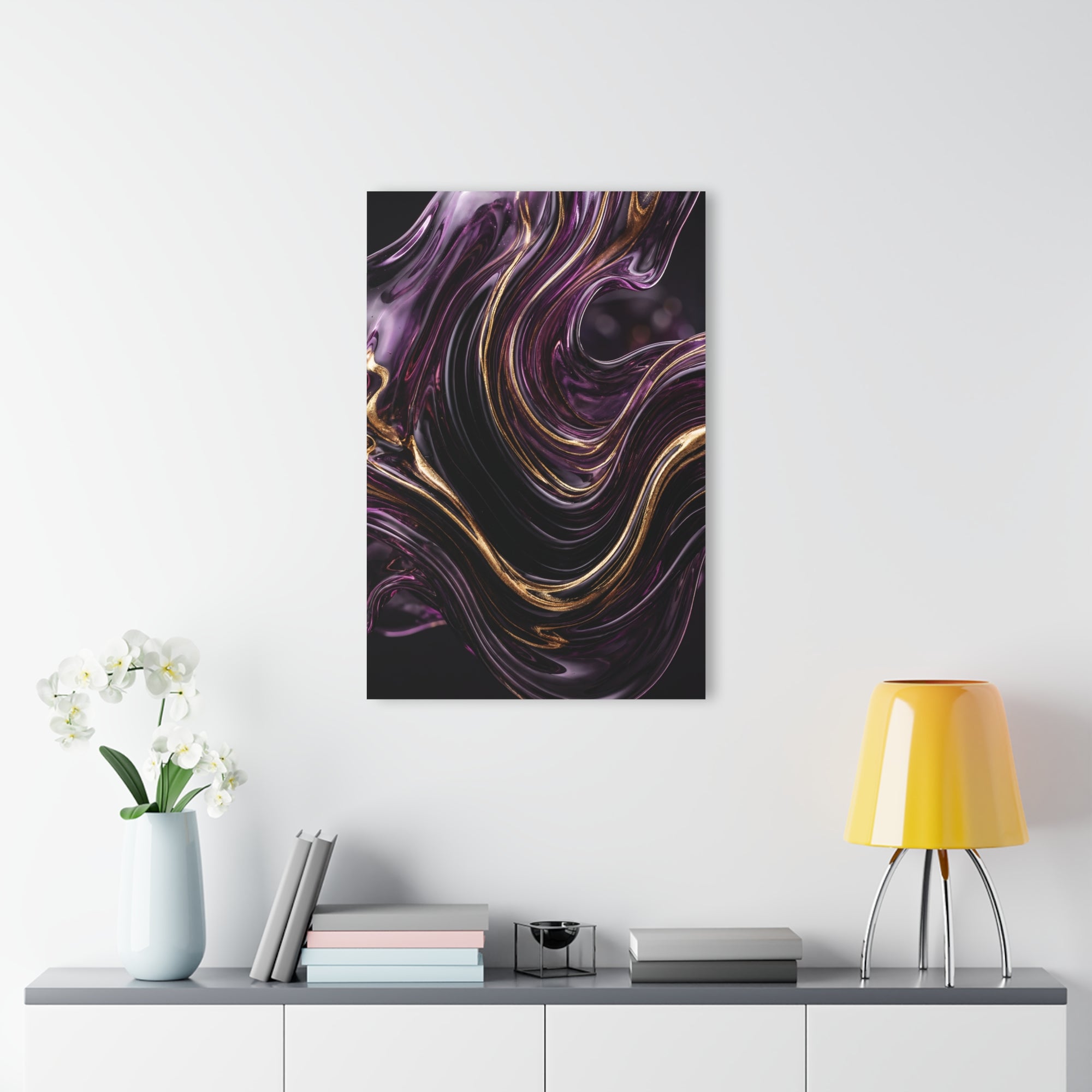 Acrylic Abstract Purple Gold Swirl