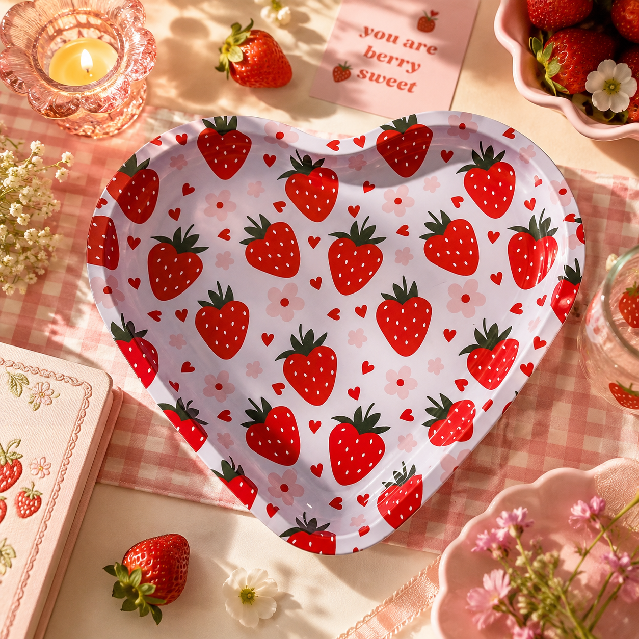 Cute Strawberry Heart Shaped Tray