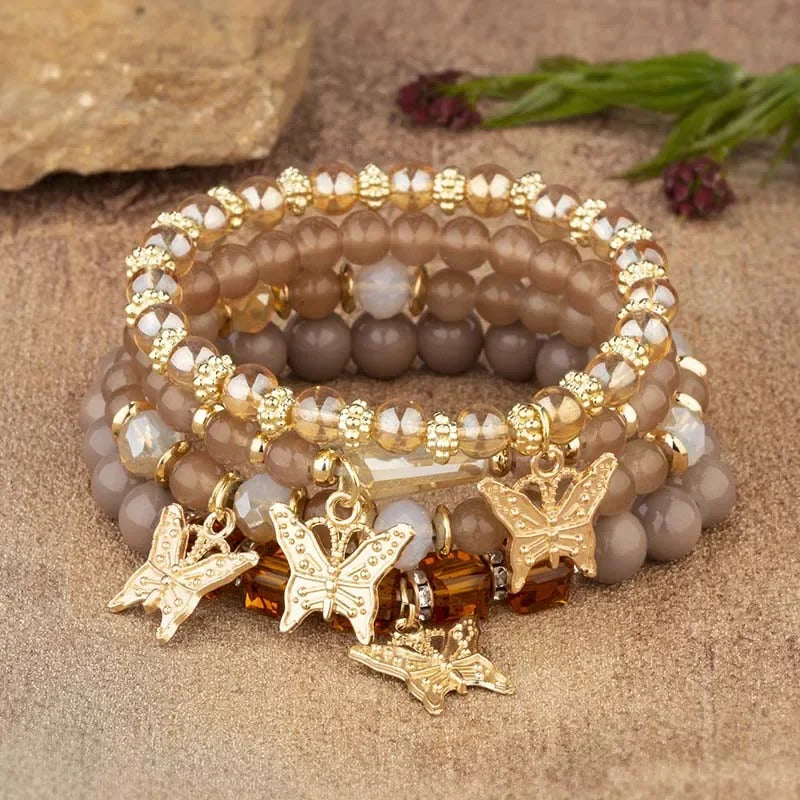 Gold Tone Butterfly Bracelet Set