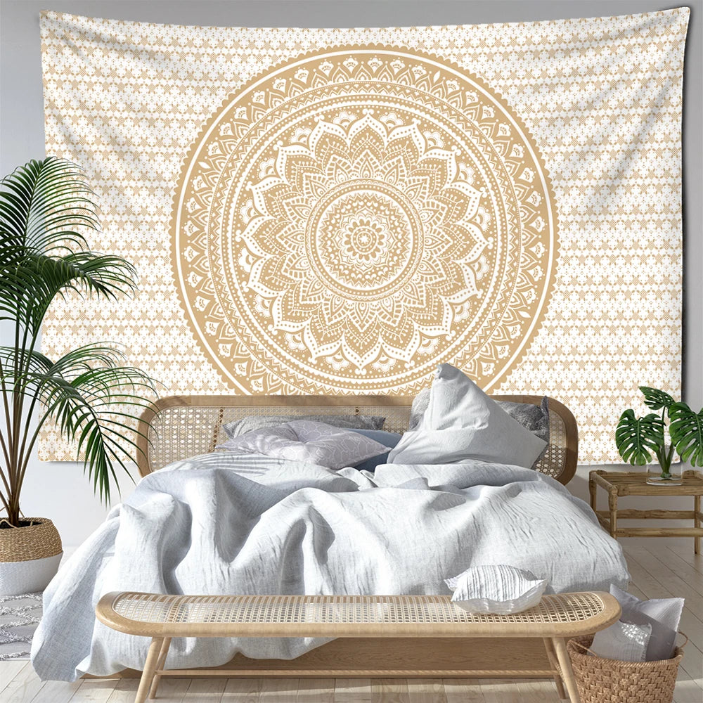 Golden Mandala Tapestry