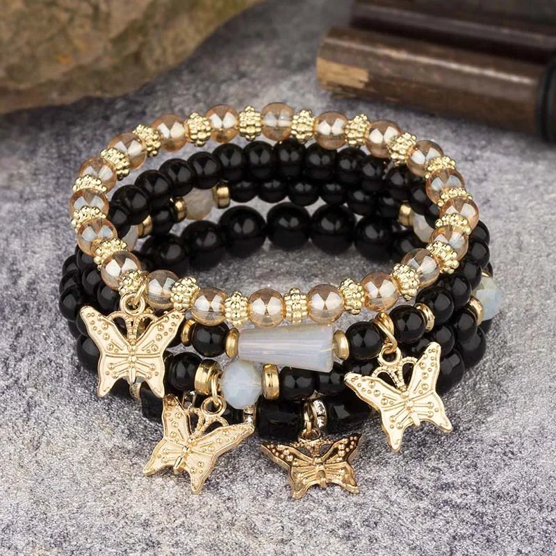 Black Butterfly Bracelet Set