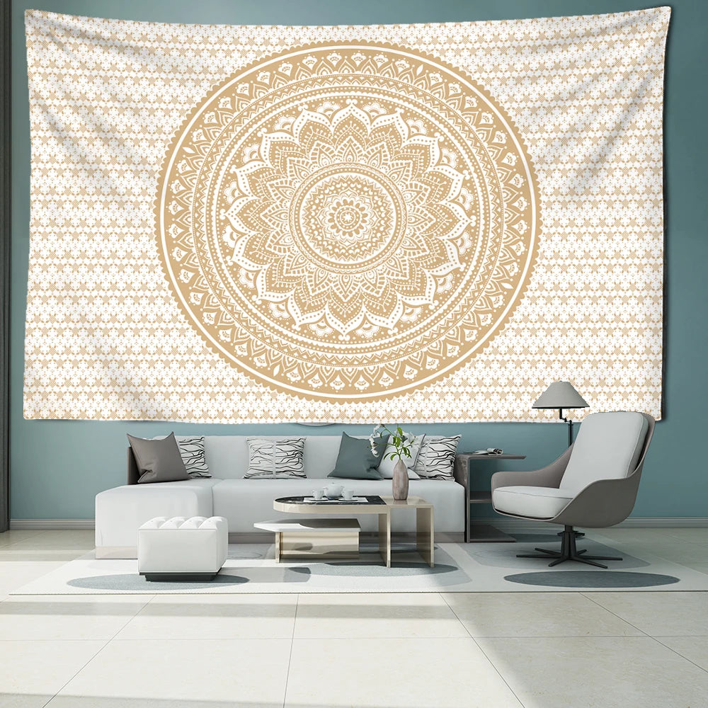 Golden Mandala Tapestry